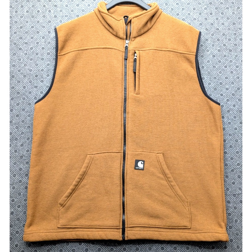 Carhartt Full Zip Vest Brown Waffle Knit Fleece Lined Workwear V28 BUC Outdoor
